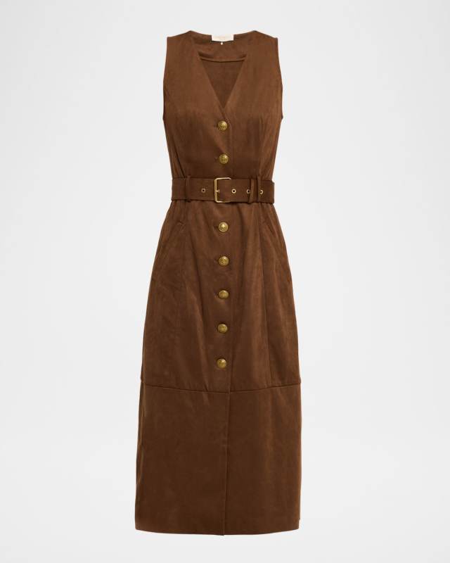 Marcia Faux Suede V-Neck Midi Dress